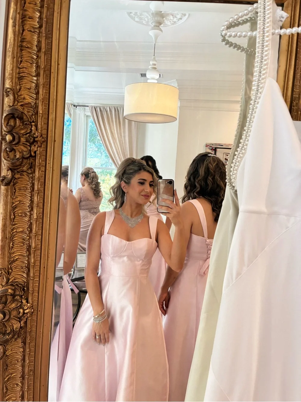 ALFRED SUNG Blush Pink Satin Sweetheart Neck A-Line Gown - Picture 6 of 6